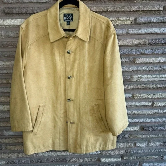 Jos A Bank Tan UltraSuede Faux Suede Chore Barn Jacket Size Medium - Picture 8 of 8